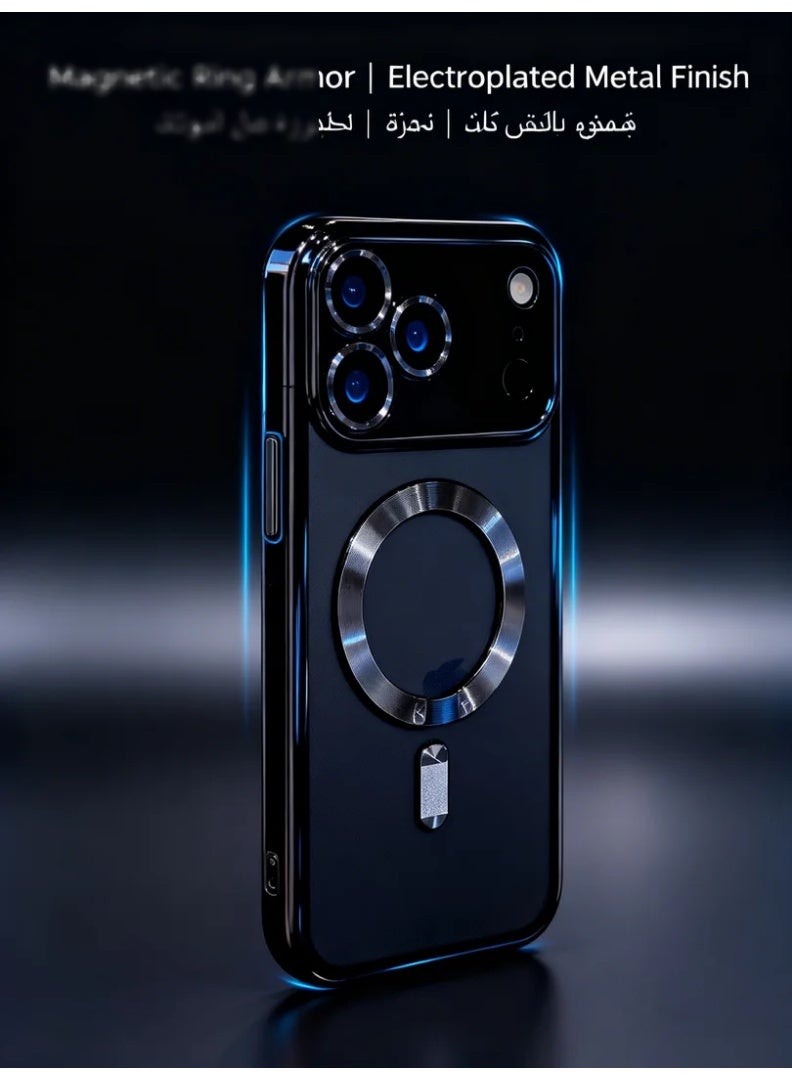 وبوت جي سي سي جراب مغناطيسي لهاتف آيفون 17 برو ماكس بتصميم شفاف مع إطار مطلي كهربائيًا باللون الأسود، غطاء TPU ناعم مقاوم للصدمات، حماية مدمجة لعدسة الكاميرا، حلقة مغناطيسية قوية متوافقة مع الشحن المغناطيسي، جراب حماية مانع للسقوط بتغطية كاملة ولمسة سوداء فاخرة - Image 4